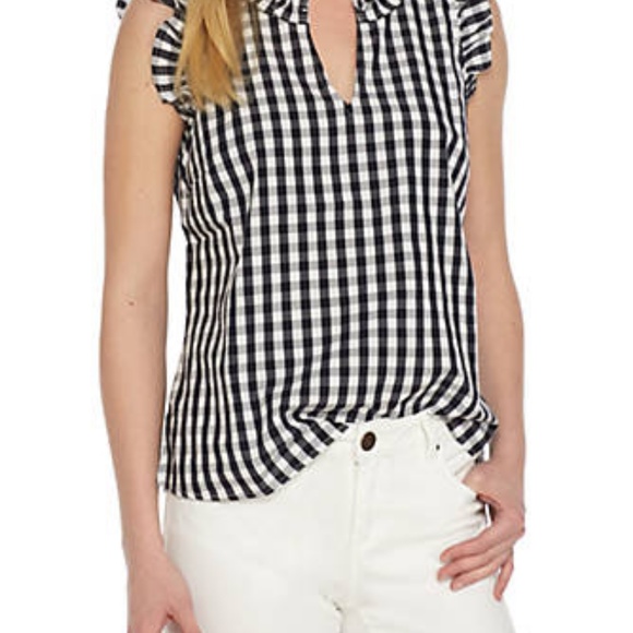 crown & ivy Tops - Crown & Ivy Navy Gingham Ruffle Neck Tank M